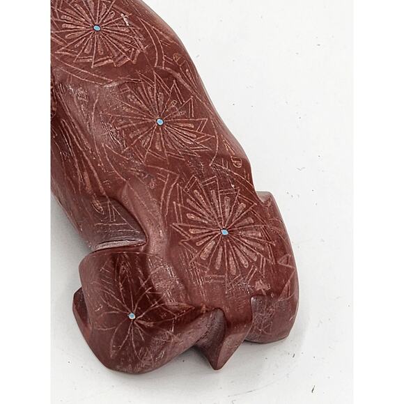 Native American Zuni Bear Fetish Derrick Kaamasee Pipestone Carving Turquoise 4" - Picture 15 of 16